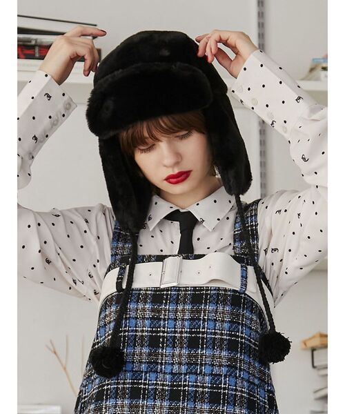 jouetie（ジュエティ）の「トラッパーファーハット（ハット・レディース・ブラック/オフホワイト・FREE）」の2枚目の写真