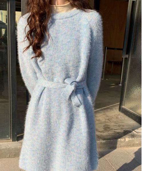 a lot of love(ア ロット オブ ラブ)の「ミックスカラーリブニット ミニ丈ワンピ(ワンピース・レディース・ベージュ/ピンク/グレー/ブルー・FREE)」の4枚目の写真