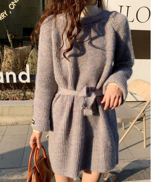 a lot of love(ア ロット オブ ラブ)の「ミックスカラーリブニット ミニ丈ワンピ(ワンピース・レディース・ベージュ/ピンク/グレー/ブルー・FREE)」の7枚目の写真