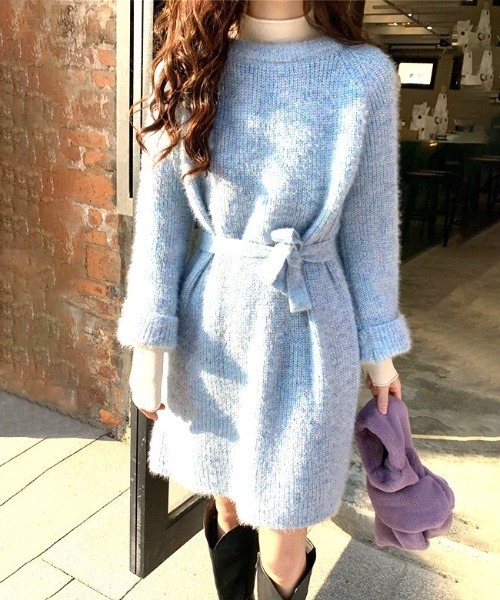 a lot of love(ア ロット オブ ラブ)の「ミックスカラーリブニット ミニ丈ワンピ(ワンピース・レディース・ベージュ/ピンク/グレー/ブルー・FREE)」の11枚目の写真