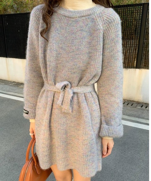 a lot of love(ア ロット オブ ラブ)の「ミックスカラーリブニット ミニ丈ワンピ(ワンピース・レディース・ベージュ/ピンク/グレー/ブルー・FREE)」の6枚目の写真