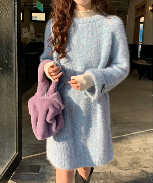 a lot of love(ア ロット オブ ラブ)の「ミックスカラーリブニット ミニ丈ワンピ(ワンピース・レディース・ベージュ/ピンク/グレー/ブルー・FREE)」の12枚目の写真