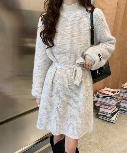 a lot of love(ア ロット オブ ラブ)の「ミックスカラーリブニット ミニ丈ワンピ(ワンピース・レディース・ベージュ/ピンク/グレー/ブルー・FREE)」の8枚目の写真