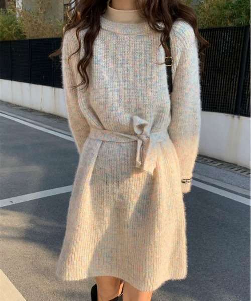 a lot of love(ア ロット オブ ラブ)の「ミックスカラーリブニット ミニ丈ワンピ(ワンピース・レディース・ベージュ/ピンク/グレー/ブルー・FREE)」の9枚目の写真