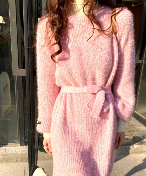 a lot of love(ア ロット オブ ラブ)の「ミックスカラーリブニット ミニ丈ワンピ(ワンピース・レディース・ベージュ/ピンク/グレー/ブルー・FREE)」の13枚目の写真