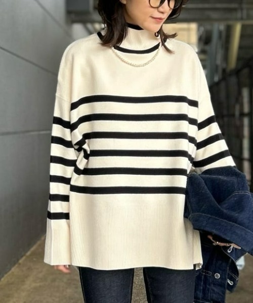 HONEYSUCKLE ROSE（ハニーサックルローズ）の「【HONEYSUCKLE ROSE】【キレイがつづくニット】マシュマロタッチハイネックニット（ニット/セーター・レディース・ブラック×ホワイト/ブラック/レッド/オフホワイト/ベージュ・L/M）」の3枚目の写真