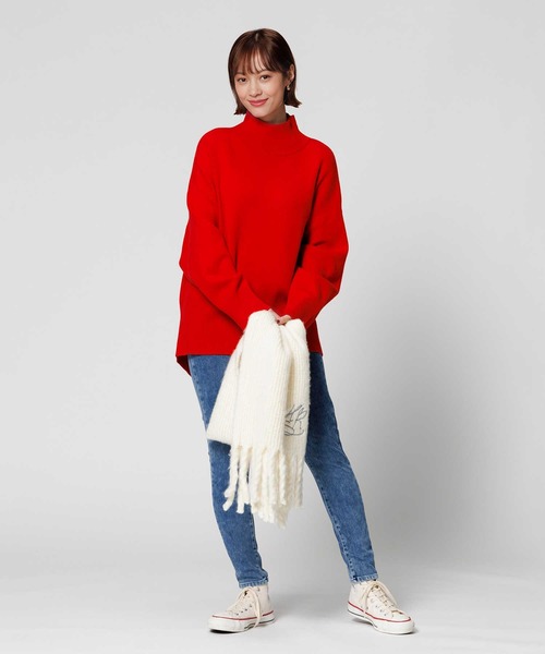 HONEYSUCKLE ROSE（ハニーサックルローズ）の「【HONEYSUCKLE ROSE】【キレイがつづくニット】マシュマロタッチハイネックニット（ニット/セーター・レディース・ブラック×ホワイト/ブラック/レッド/オフホワイト/ベージュ・L/M）」の17枚目の写真