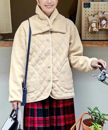 リブ　イン　コンフォート　軽やかフリースのマフラー付きブルゾン〈アイボリー〉