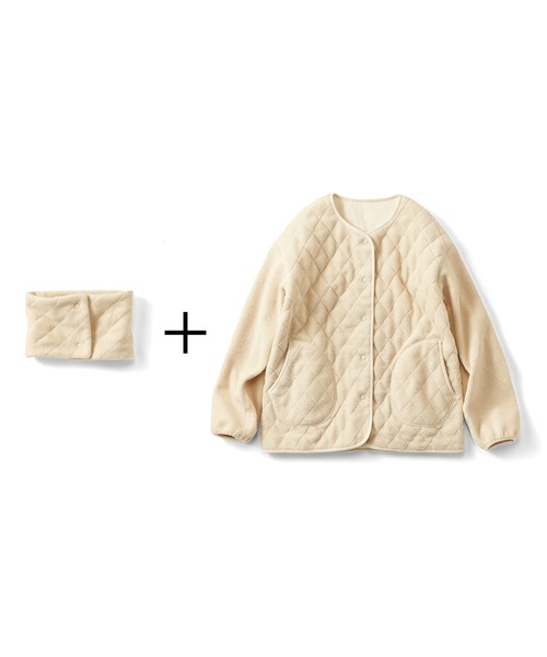 Live in comfort（リブインコンフォート）の「リブ　イン　コンフォート　軽やかフリースのマフラー付きブルゾン〈アイボリー〉（ブルゾン・レディース・アイボリー・X-LARGE/LARGE/MEDIUM/XX-LARGE/SMALL/XXX-LARGE）」の7枚目の写真