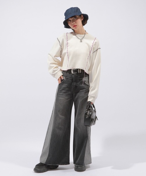 PAGEBOY(ページボーイ)の「カラフルメローショートスウェット(スウェット・レディース・ブラック/オフホワイト・FREE)」の12枚目の写真