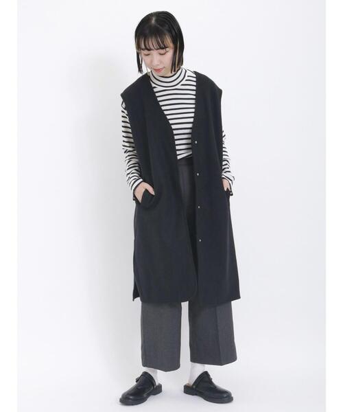 Samansa Mos2(サマンサ モスモス)の「ニットメルトンロングベスト(ベスト・レディース・キナリ/ブラック/ベージュ・F)」の6枚目の写真