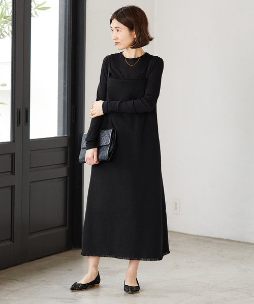 VERMEIL par iena（ヴェルメイユパーイエナ）の「ツイードフリンジキャミワンピース（ワンピース・レディース・ブラック/アイボリー・FREE）」の4枚目の写真