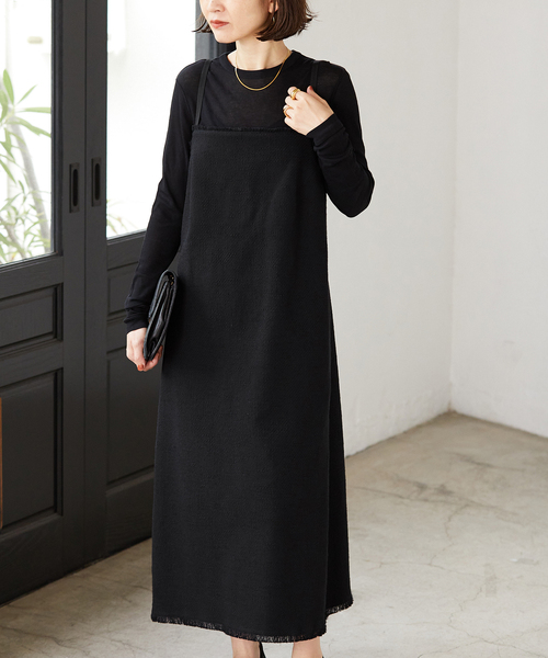 VERMEIL par iena（ヴェルメイユパーイエナ）の「ツイードフリンジキャミワンピース（ワンピース・レディース・ブラック/アイボリー・FREE）」の7枚目の写真