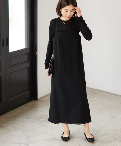 VERMEIL par iena（ヴェルメイユパーイエナ）の「ツイードフリンジキャミワンピース（ワンピース・レディース・ブラック/アイボリー・FREE）」の8枚目の写真