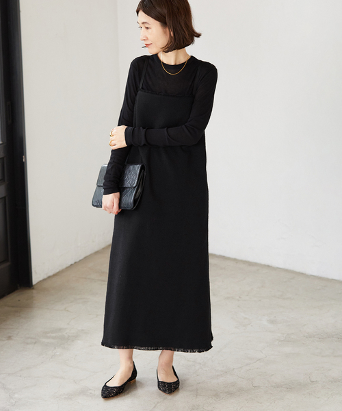 VERMEIL par iena（ヴェルメイユパーイエナ）の「ツイードフリンジキャミワンピース（ワンピース・レディース・ブラック/アイボリー・FREE）」の9枚目の写真