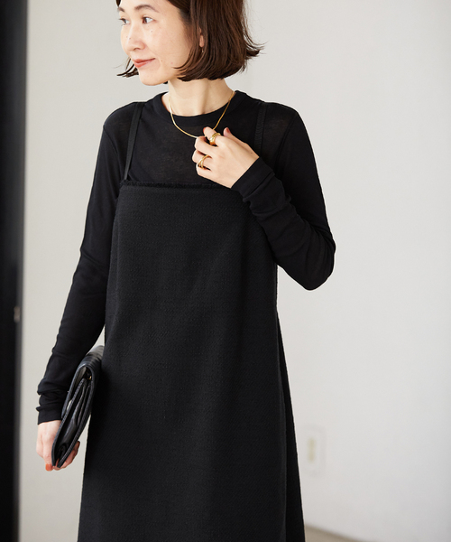 VERMEIL par iena（ヴェルメイユパーイエナ）の「ツイードフリンジキャミワンピース（ワンピース・レディース・ブラック/アイボリー・FREE）」の10枚目の写真