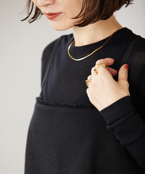 VERMEIL par iena（ヴェルメイユパーイエナ）の「ツイードフリンジキャミワンピース（ワンピース・レディース・ブラック/アイボリー・FREE）」の12枚目の写真