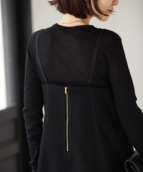 VERMEIL par iena（ヴェルメイユパーイエナ）の「ツイードフリンジキャミワンピース（ワンピース・レディース・ブラック/アイボリー・FREE）」の13枚目の写真