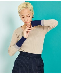 Settimissimo | スクエアネック 配色スリーブワイドリブ ニット(ニット/セーター)