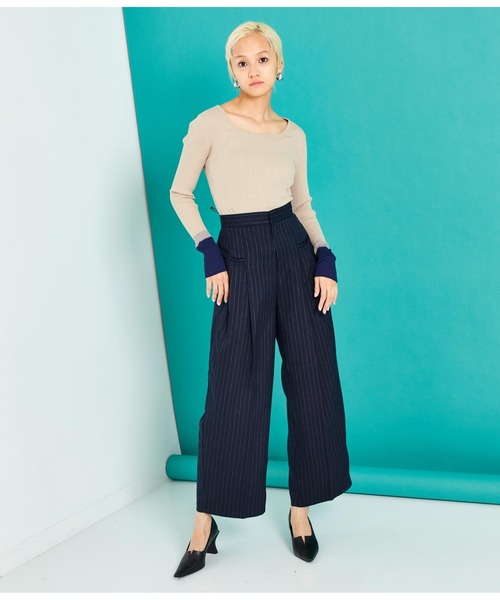 Settimissimo（セッティミッシモ）の「スクエアネック 配色スリーブワイドリブ ニット（ニット/セーター・レディース・ミント/オフホワイト/ベージュ・FREE）」の12枚目の写真