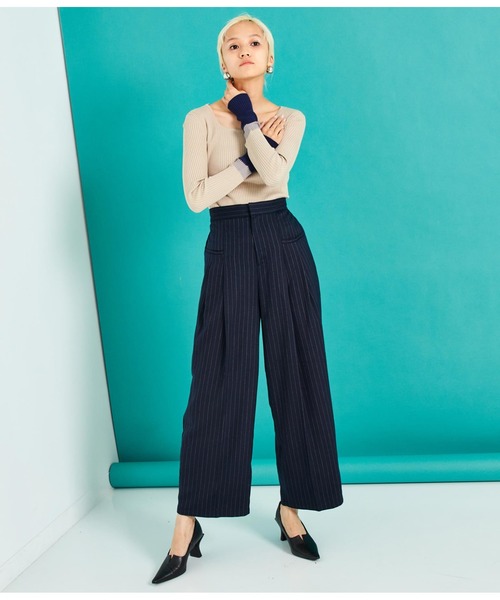 Settimissimo（セッティミッシモ）の「スクエアネック 配色スリーブワイドリブ ニット（ニット/セーター・レディース・ミント/オフホワイト/ベージュ・FREE）」の13枚目の写真