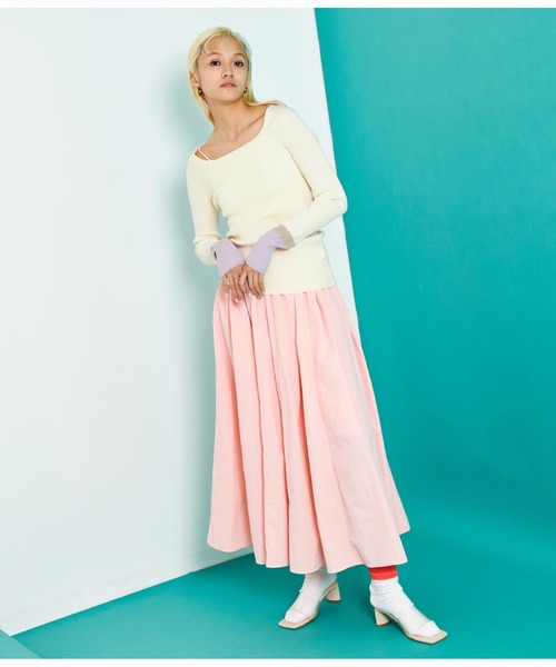 Settimissimo（セッティミッシモ）の「スクエアネック 配色スリーブワイドリブ ニット（ニット/セーター・レディース・ミント/オフホワイト/ベージュ・FREE）」の7枚目の写真