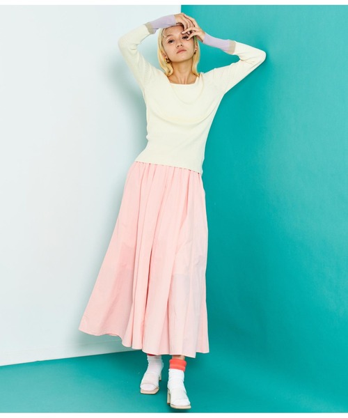 Settimissimo（セッティミッシモ）の「スクエアネック 配色スリーブワイドリブ ニット（ニット/セーター・レディース・ミント/オフホワイト/ベージュ・FREE）」の9枚目の写真