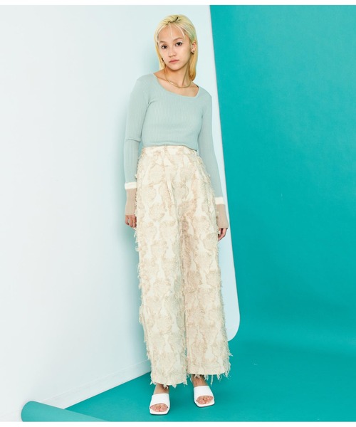 Settimissimo（セッティミッシモ）の「スクエアネック 配色スリーブワイドリブ ニット（ニット/セーター・レディース・ミント/オフホワイト/ベージュ・FREE）」の19枚目の写真