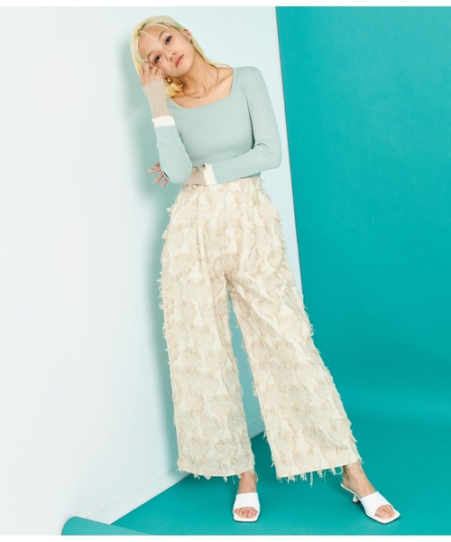 Settimissimo（セッティミッシモ）の「スクエアネック 配色スリーブワイドリブ ニット（ニット/セーター・レディース・ミント/オフホワイト/ベージュ・FREE）」の20枚目の写真