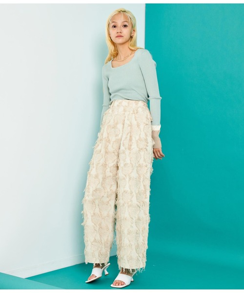 Settimissimo（セッティミッシモ）の「スクエアネック 配色スリーブワイドリブ ニット（ニット/セーター・レディース・ミント/オフホワイト/ベージュ・FREE）」の21枚目の写真