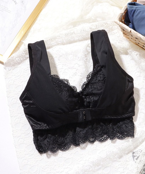 セール】フロントホック リボン レース ノンワイヤー ブラジャー
