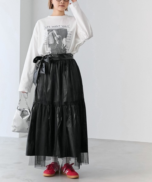 morphose フレアスカート リボンレース リボン刺繍シアーフレアスカート