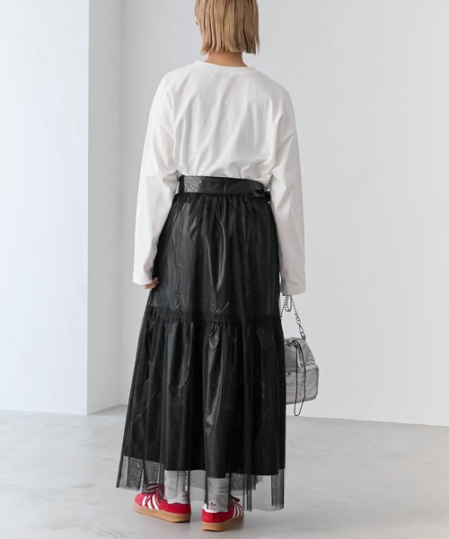 forksy.】チュール/メタリックレイヤード ウエストリボンフレア