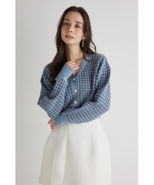 rienda（リエンダ）の「バンピーチェックニットカーデトップス 春服（カーディガン/ボレロ・レディース・ブラック/ブルー/グレー・FREE）」の4枚目の写真