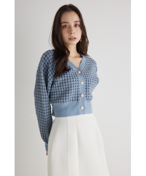 rienda（リエンダ）の「バンピーチェックニットカーデトップス 春服（カーディガン/ボレロ・レディース・ブラック/ブルー/グレー・FREE）」の5枚目の写真