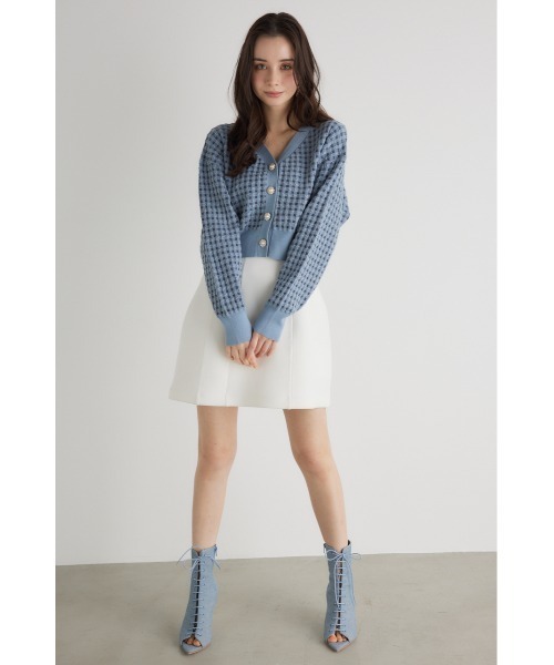 rienda（リエンダ）の「バンピーチェックニットカーデトップス 春服（カーディガン/ボレロ・レディース・ブラック/ブルー/グレー・FREE）」の7枚目の写真