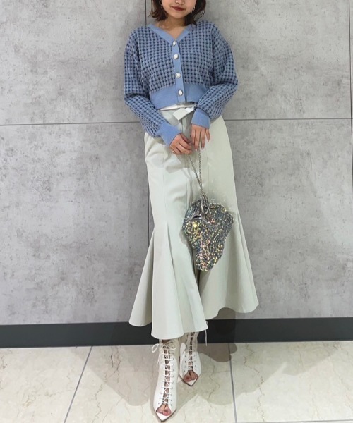 rienda（リエンダ）の「バンピーチェックニットカーデトップス 春服（カーディガン/ボレロ・レディース・ブラック/ブルー/グレー・FREE）」の10枚目の写真