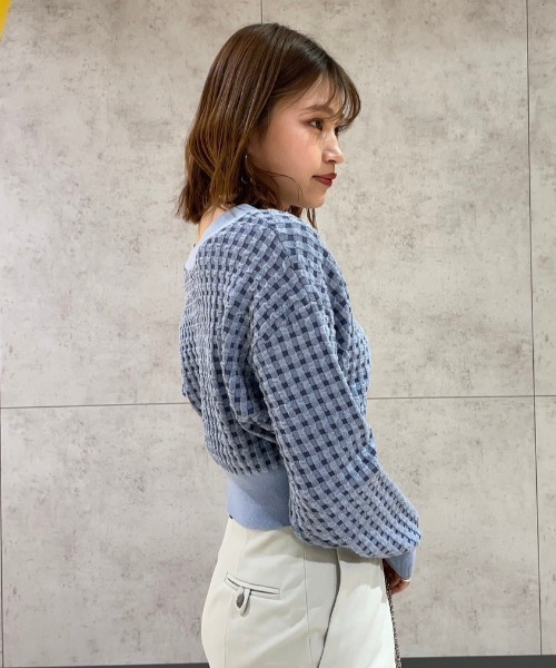 rienda（リエンダ）の「バンピーチェックニットカーデトップス 春服（カーディガン/ボレロ・レディース・ブラック/ブルー/グレー・FREE）」の11枚目の写真