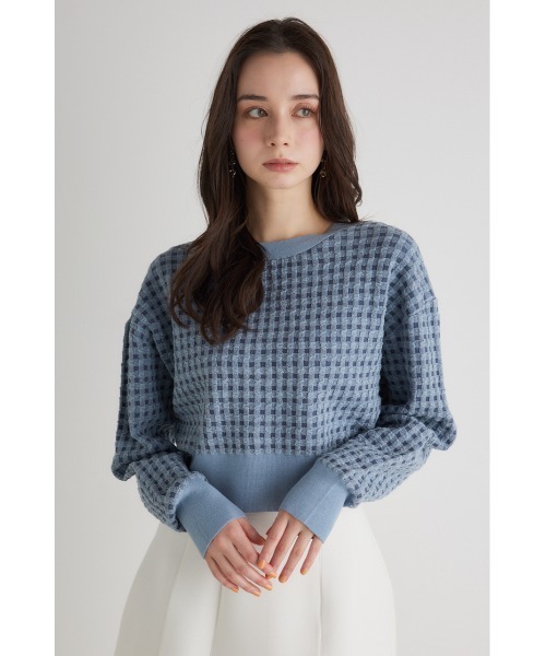 rienda（リエンダ）の「バンピーチェックニットカーデトップス 春服（カーディガン/ボレロ・レディース・ブラック/ブルー/グレー・FREE）」の12枚目の写真