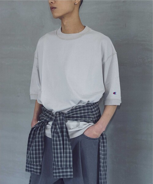 Champion×monkeytime/ピグメント加工スエット型リブTシャツ、L UNITED ARROWS LTD. OUTLET｜<Champion * monkey time