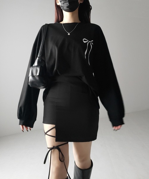 me+em select（ミームセレクト）の「【 ２color 】クロスストラップサイドリボンミニスカート ／ cross strap side ribbon mini skirt（スカート・レディース・ブルー/ブラック・MEDIUM/SMALL/LARGE）」の22枚目の写真