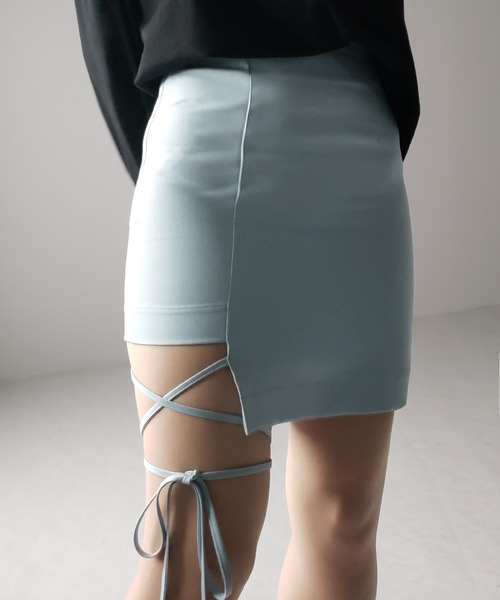 スカート S drape ribbon shorts 2color 】クロスストラップサイドリボンミニスカート ／ cross strap