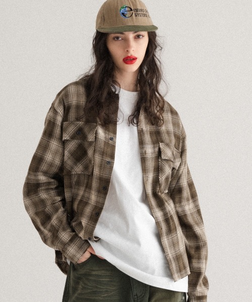 WISH FOR EVER（ウィッシュフォーエバー）の「FRINGE OMBRE CHECK SHIRT/フリンジオンブレチェックシャツ（シャツ/ブラウス・メンズ・ブルー/ブラック/カーキ・LARGE/MEDIUM）」の3枚目の写真
