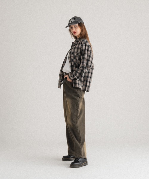 WISH FOR EVER（ウィッシュフォーエバー）の「FRINGE OMBRE CHECK SHIRT/フリンジオンブレチェックシャツ（シャツ/ブラウス・メンズ・ブルー/ブラック/カーキ・LARGE/MEDIUM）」の15枚目の写真