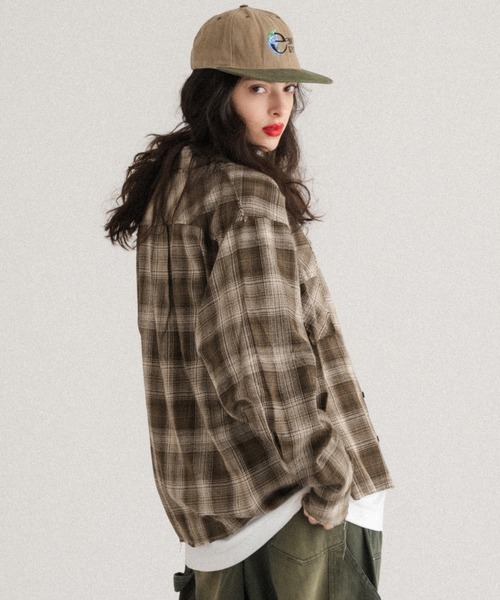 WISH FOR EVER（ウィッシュフォーエバー）の「FRINGE OMBRE CHECK SHIRT/フリンジオンブレチェックシャツ（シャツ/ブラウス・メンズ・ブルー/ブラック/カーキ・LARGE/MEDIUM）」の11枚目の写真