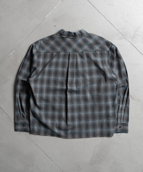 WISH FOR EVER（ウィッシュフォーエバー）の「FRINGE OMBRE CHECK SHIRT/フリンジオンブレチェックシャツ（シャツ/ブラウス・メンズ・ブルー/ブラック/カーキ・LARGE/MEDIUM）」の8枚目の写真