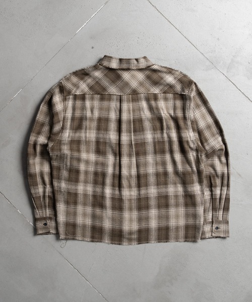 WISH FOR EVER（ウィッシュフォーエバー）の「FRINGE OMBRE CHECK SHIRT/フリンジオンブレチェックシャツ（シャツ/ブラウス・メンズ・ブルー/ブラック/カーキ・LARGE/MEDIUM）」の10枚目の写真