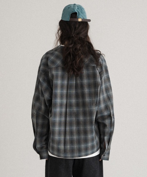 WISH FOR EVER（ウィッシュフォーエバー）の「FRINGE OMBRE CHECK SHIRT/フリンジオンブレチェックシャツ（シャツ/ブラウス・メンズ・ブルー/ブラック/カーキ・LARGE/MEDIUM）」の9枚目の写真