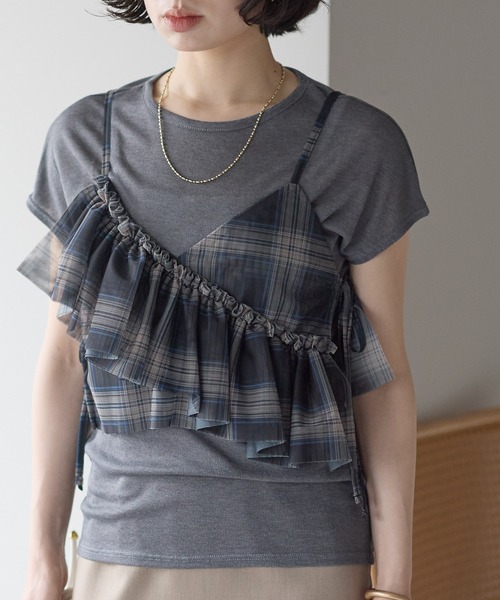 r.（アールドット）の「チュール　アシメフリルビスチェ（キャミソール・レディース・ホワイト系その他/アイボリー/ブラック/グレー系その他/ブラック系その他/グレー/ブルー/レッド/ピンク/ブラウン/ブルー系/ブラック系・FREE）」の11枚目の写真