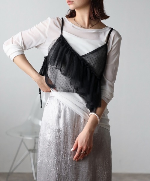 r.（アールドット）の「チュール　アシメフリルビスチェ（キャミソール・レディース・ホワイト系その他/アイボリー/ブラック/グレー系その他/ブラック系その他/グレー/ブルー/レッド/ピンク/ブラウン/ブルー系/ブラック系・FREE）」の5枚目の写真